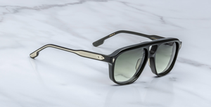 jacques marie mage leonard viper eckige sonnenbrille in schwarz mit grünen verlaufsgläser gläser