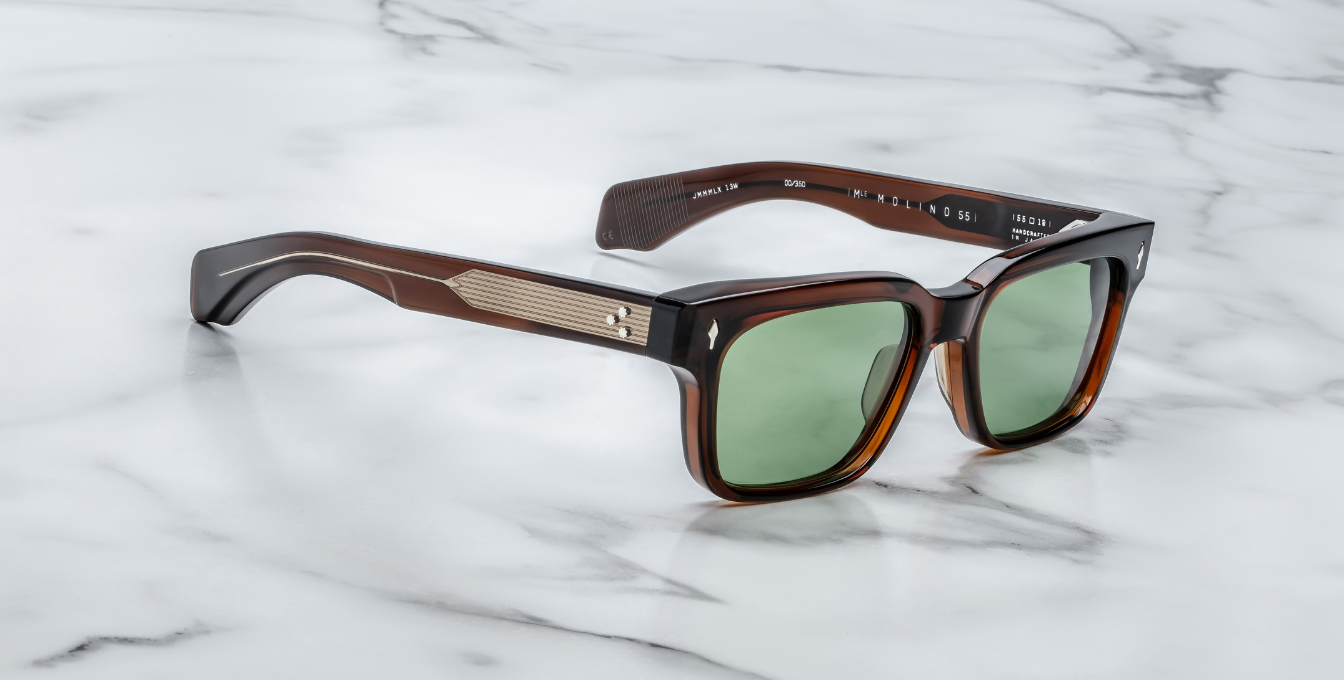 jacques marie mage molino 55 zoltar eckige sonnenbrille in braun mit grünen gläsern