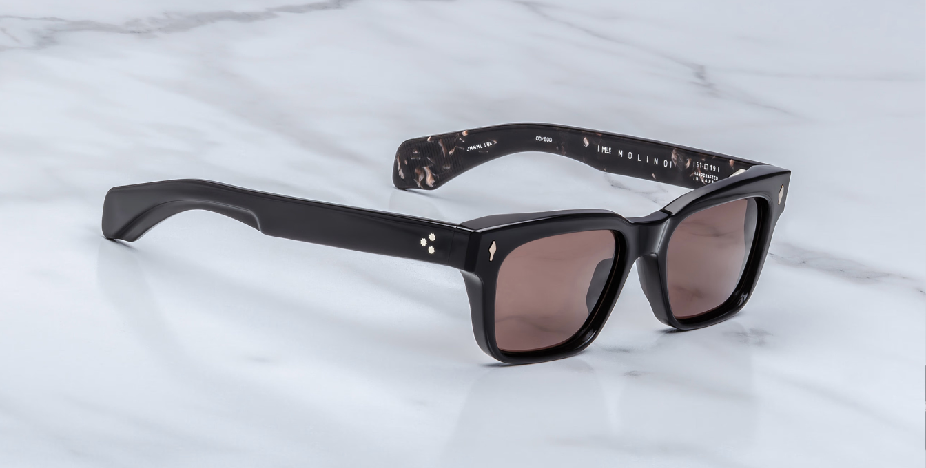jacques marie mage molino willow eckige sonnenbrille in schwarz mit braunen gläsern