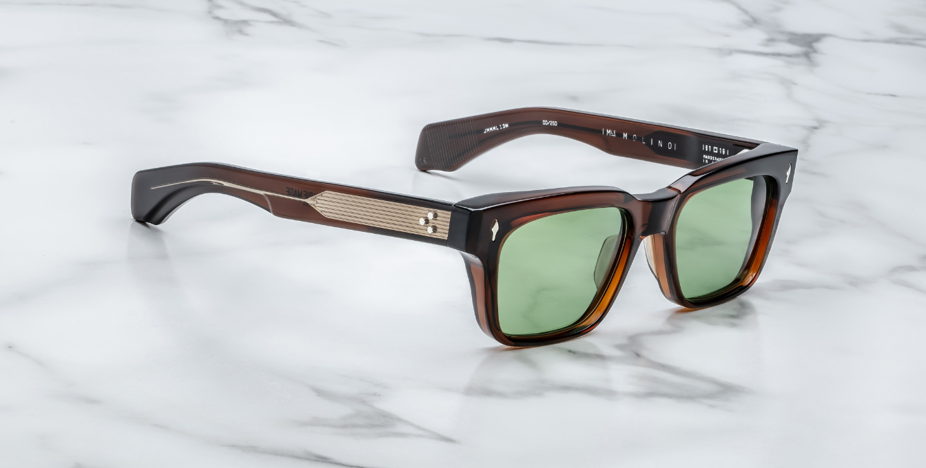 jacques marie mage molino zoltar eckige sonnenbrille in braun mit grünen gläsern