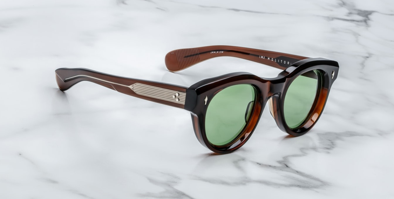jacques marie mage molitor zoltar panto sonnenbrille in braun mit grünen gläsern