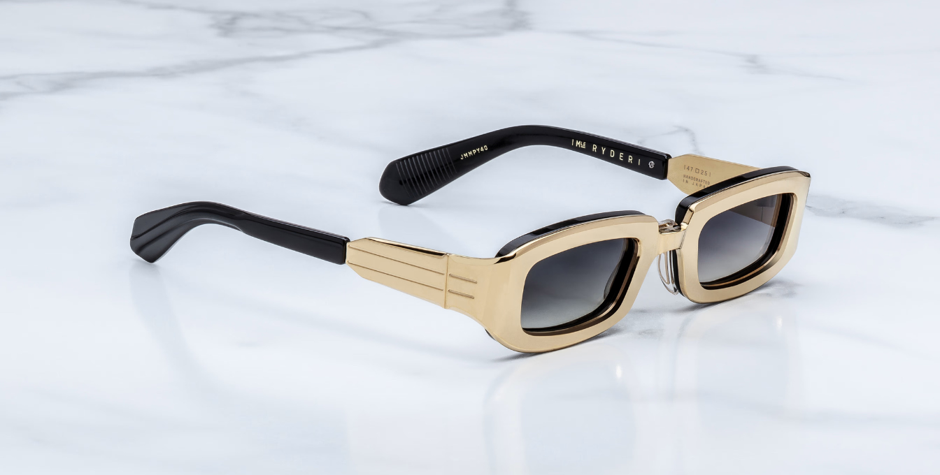 jacques marie mage ryder gold eckige sonnenbrille aus titan in gold mit grauen verlaufsgläsern