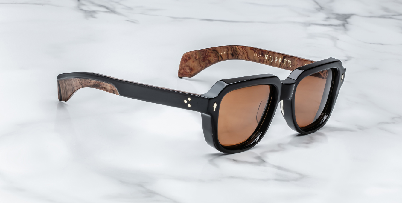 jacques marie mage taos noirx eckige sonnenbrille in schwarz mit braunen gläsern