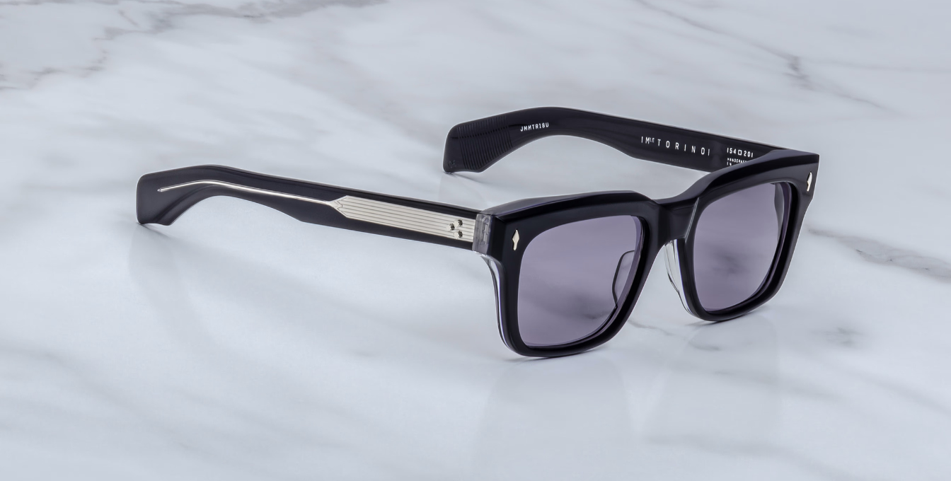 jacques marie mage torino hudson eckige sonnenbrille in einem dunklen blaue mit violetten gläsern