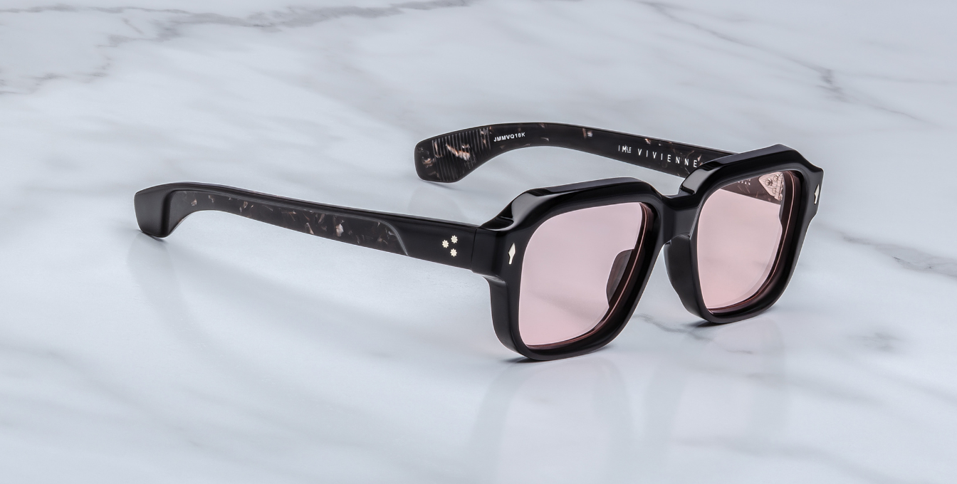 jacques marie mage vivienne willow eckige sonnenbrille in schwarz mit rosa gläsern
