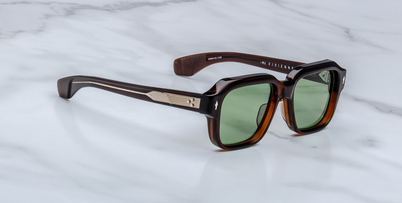 jacques marie mage vivienne zoltar eckige sonnenbrille in braun mit grünen gläsern