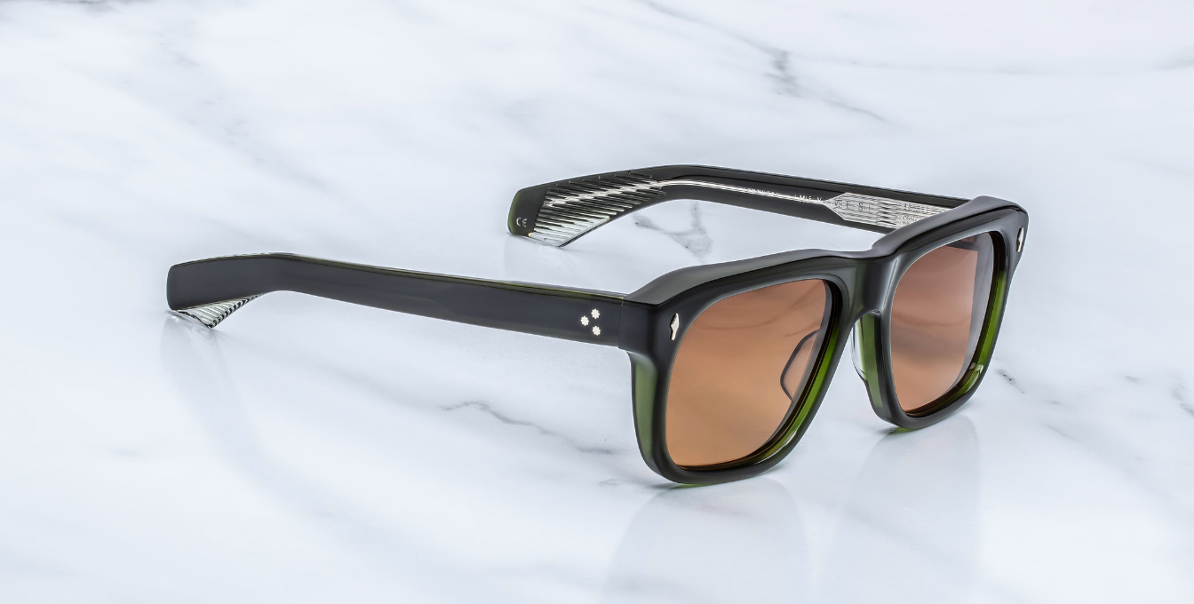 jacques marie mage yves borneo eckige sonnenbrille in grün mit orangenen gläsern