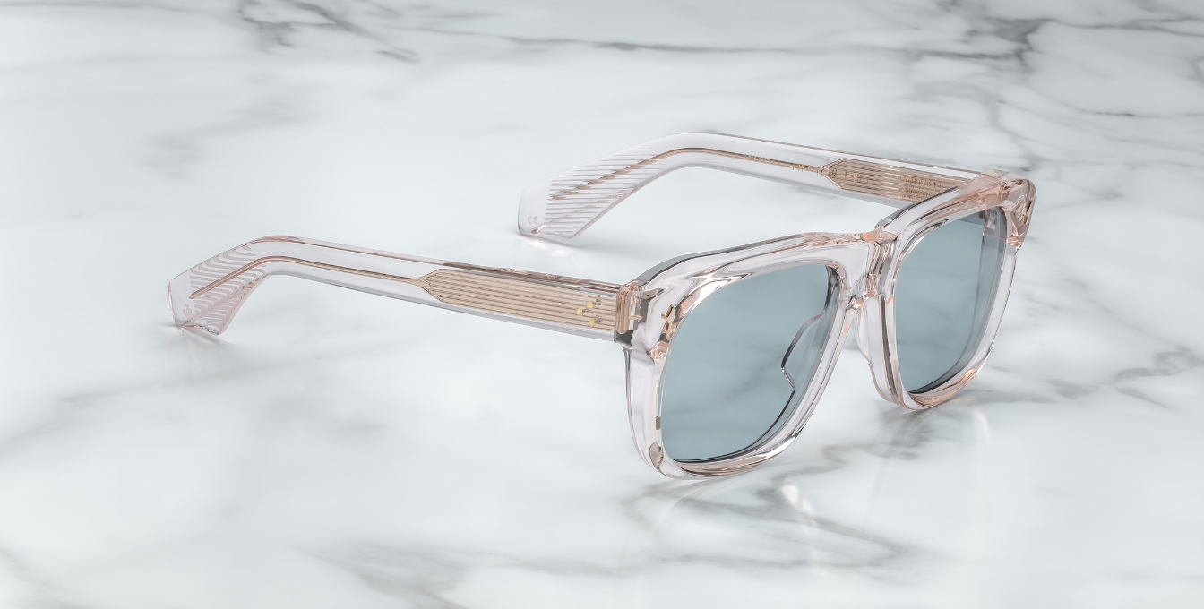 jacques marie mage yves cameo eckige sonnenbrille in rose mit blauen gläsern