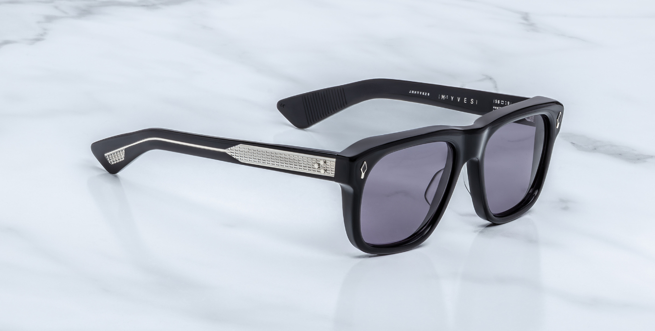 jacques marie mage yves fumee eckige sonnenbrille in schwarz mit grauen gläsern