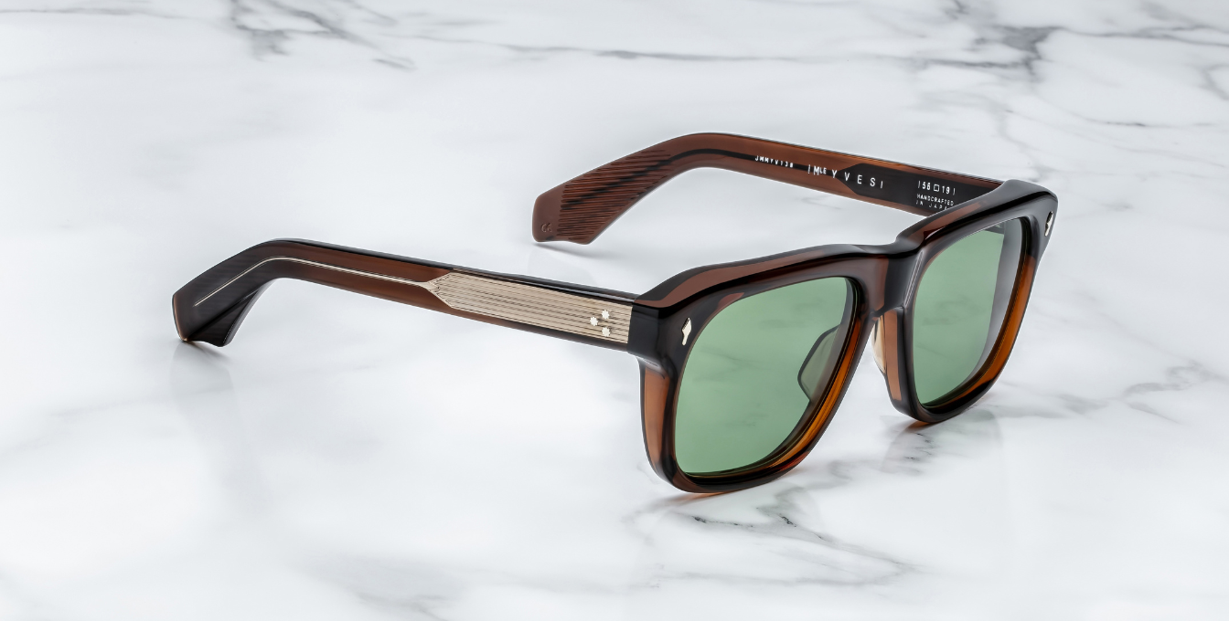 jacques marie mage yves zoltar eckige sonnenbrille in braun mit grünen gläsern