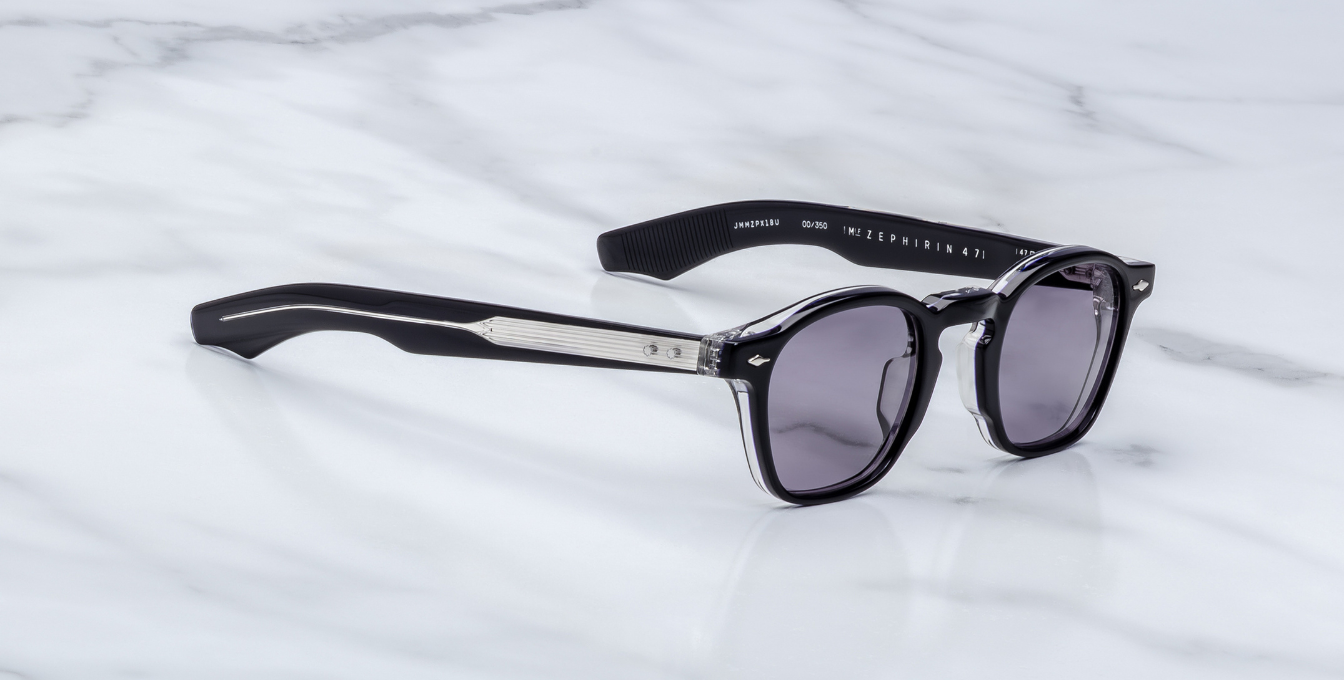 jacques marie mage zephirin47 hudson eckige sonnenbrille in schwarz mit violetten gläsern
