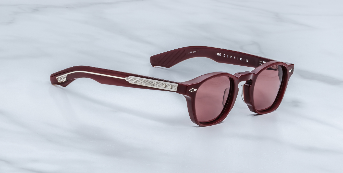 jacques marie mage zephirin cassis eckige sonnenbrille in rubinrot mit weinroten gläsern