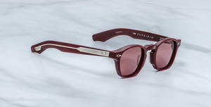 jacques marie mage zephirin cassis eckige sonnenbrille in rubinrot mit weinroten gläsern