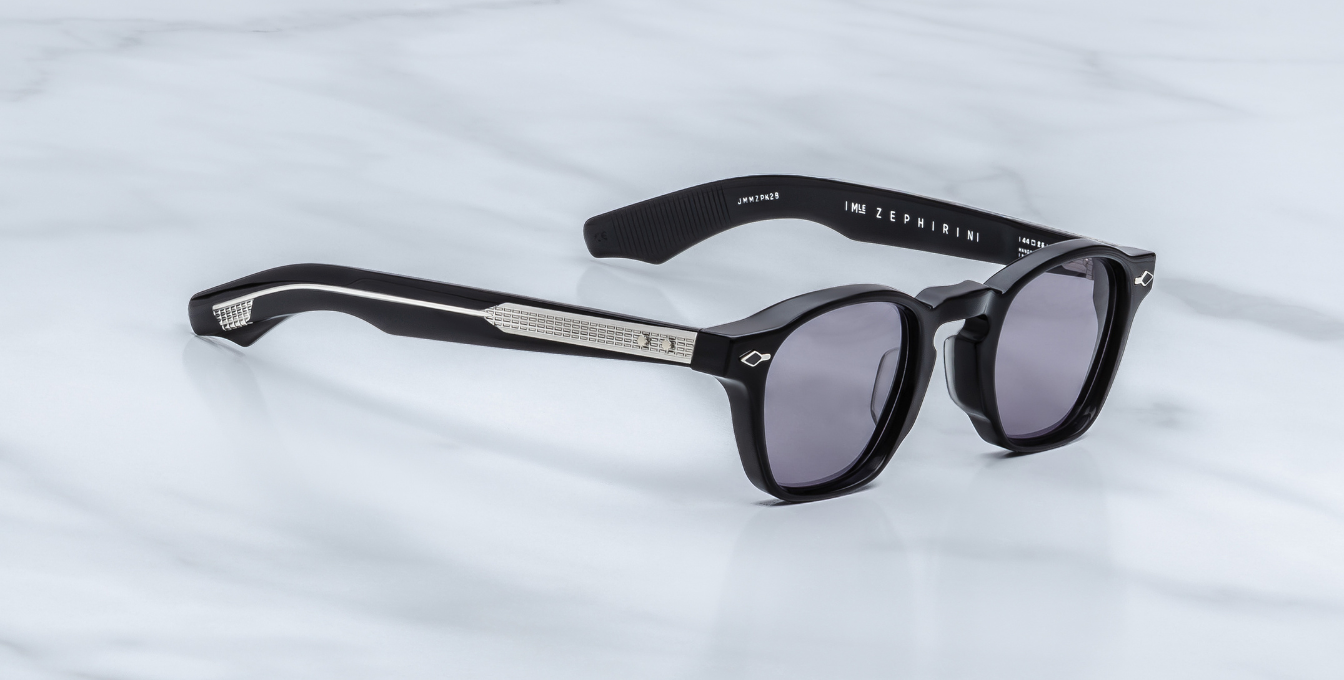 jacques marie mage zephirin fumee eckige sonnenbrille in schwarz mit grauen gläsern