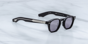 jacques marie mage zephirin fumee eckige sonnenbrille in schwarz mit grauen gläsern