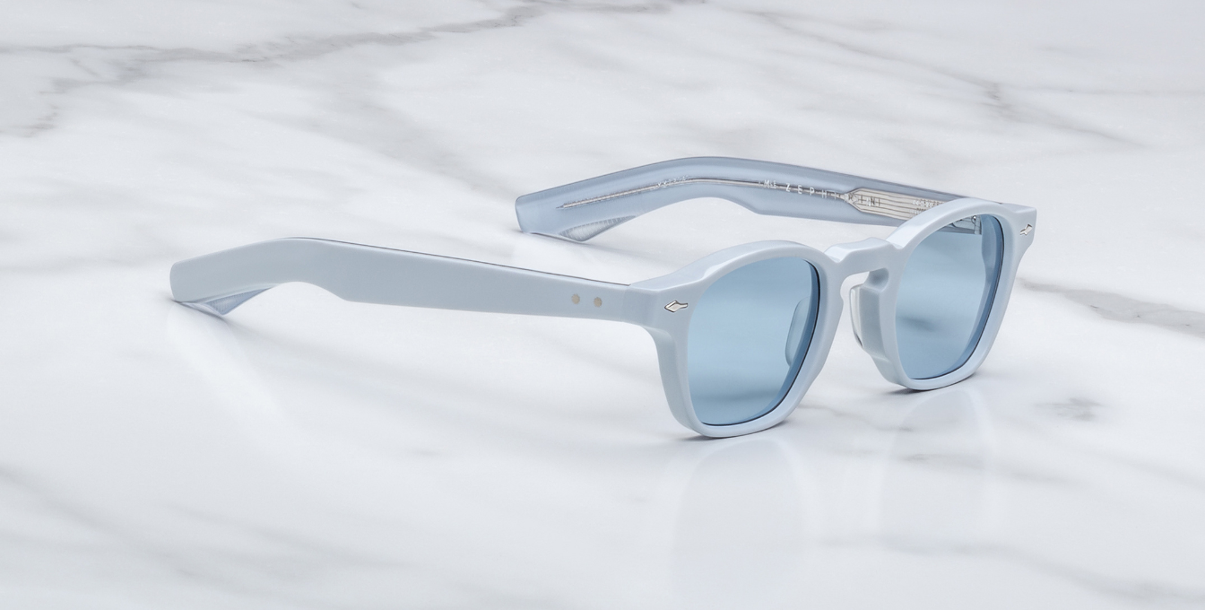 jacques marie mage suede collection zephirin sky suede eckige sonnenbrille in blau mit blauen gläsern