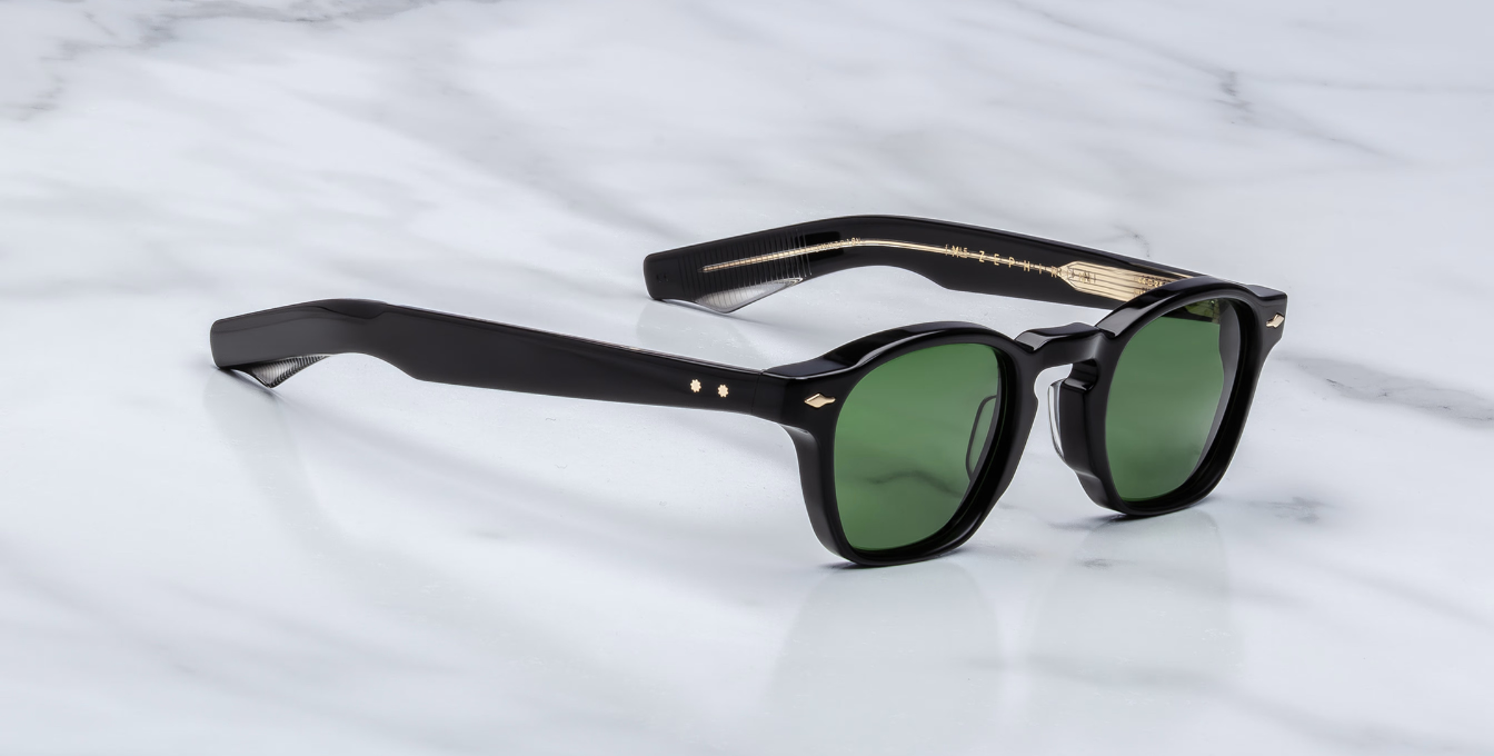 jacques marie mage zephirin vendom eckige sonnenbrille in schwarz mit grünen gläsern