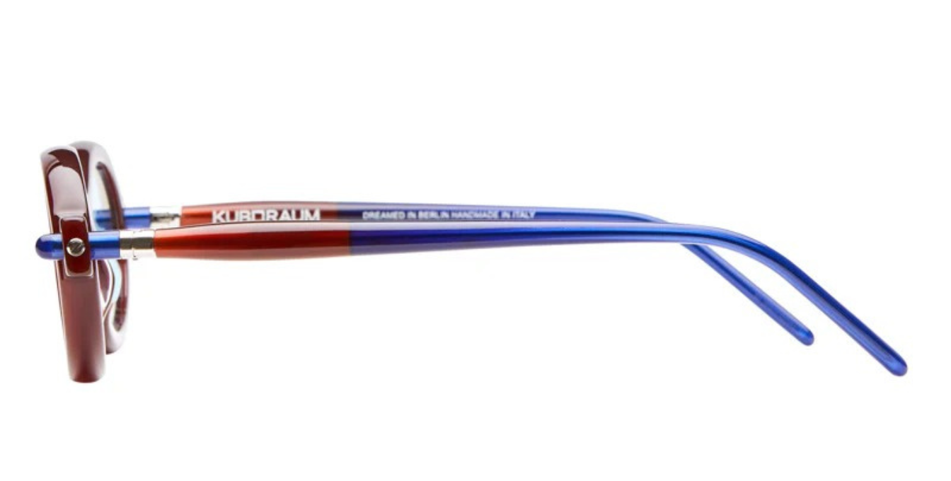 kuboraum p6 mh ovale sonnenbrille in mahagoni mit hellblauen gläsern