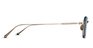 matsuda M3086-I brushed gold navy eckige sonnenbrille aus titan und acetat in gold und blau mit blauen gläsern