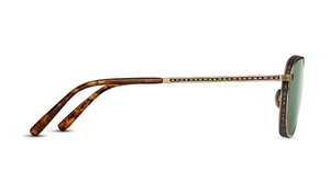 Matsuda M3101_Antique Gold - Dark Brown eckige Sonnenbrille aus Titan in gold mit grünen Gläsern