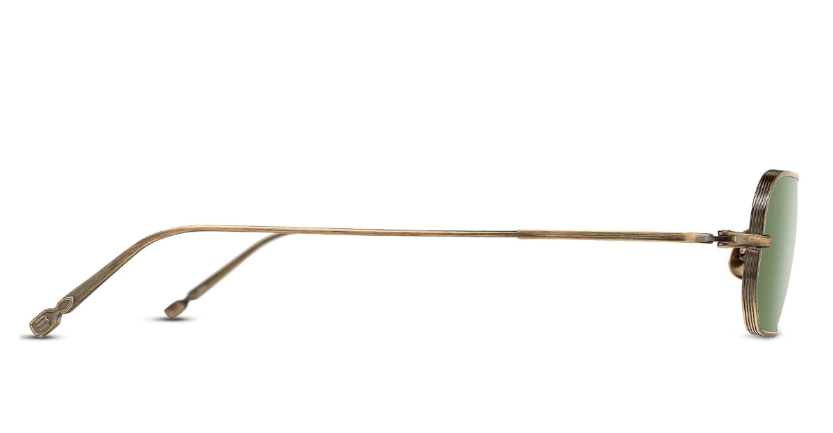 matsuda m3163 antique gold rechteckige sonnenbrille aus titan in gold mit grünen gläsern