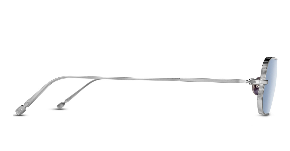 matsuda m3163 brushed silver rechteckige sonnenbrille aus titan in silber mit blauen gläsern