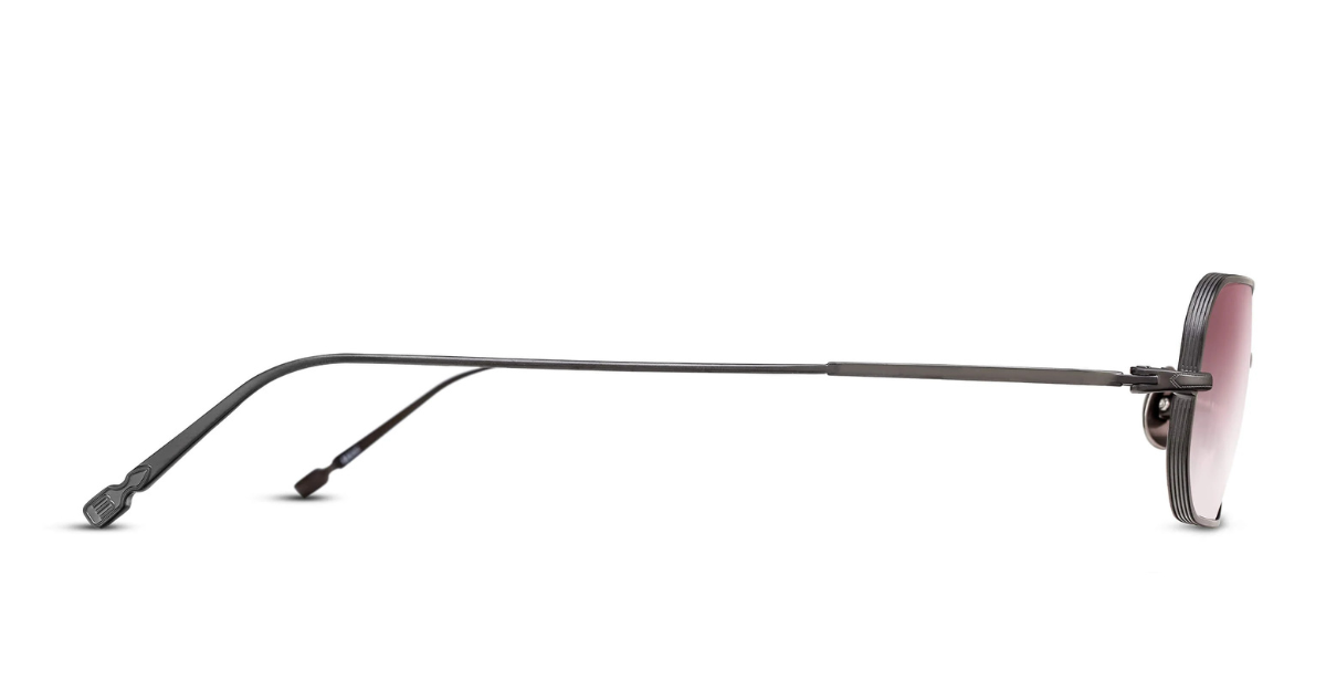 matsuda m3163 matte black rechteckige sonnenbrille aus titan in matt schwarz mit rosanen verlaufsgläsern