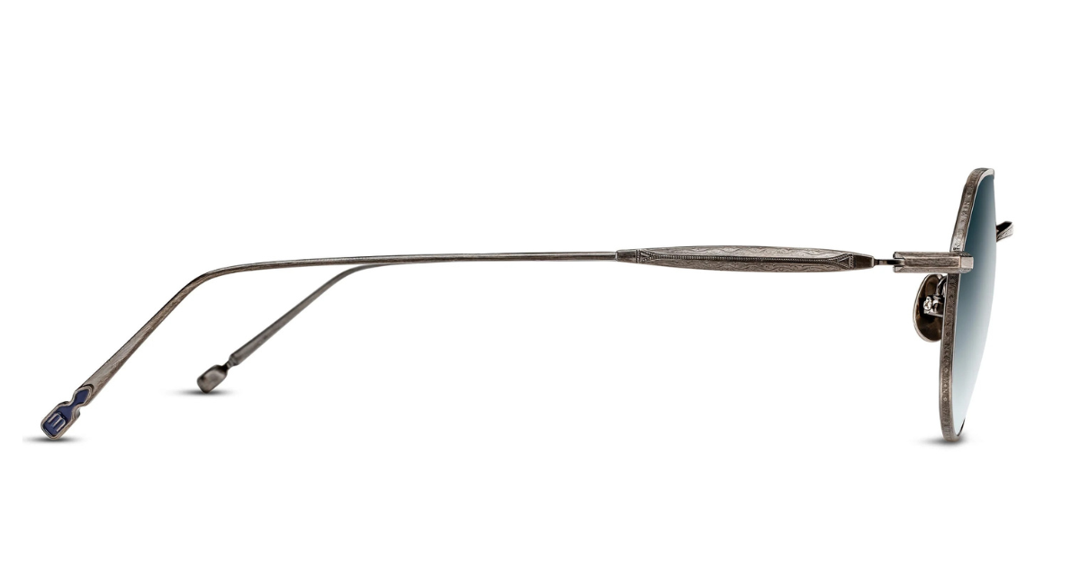 matsuda m3167 antique silver sonnenbrille aus titan in silber mit blauen verlaufsgläsern