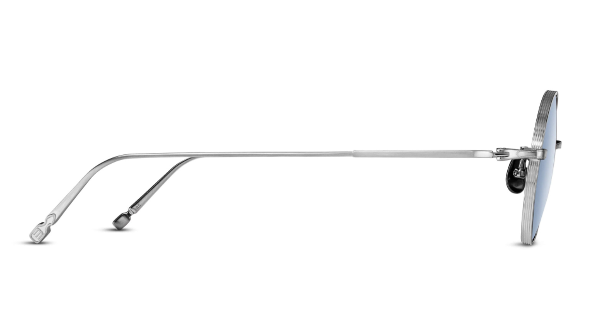matusda m3168 brushed silver runde sonnenbrille aus titan in silber mit blauen gläsern