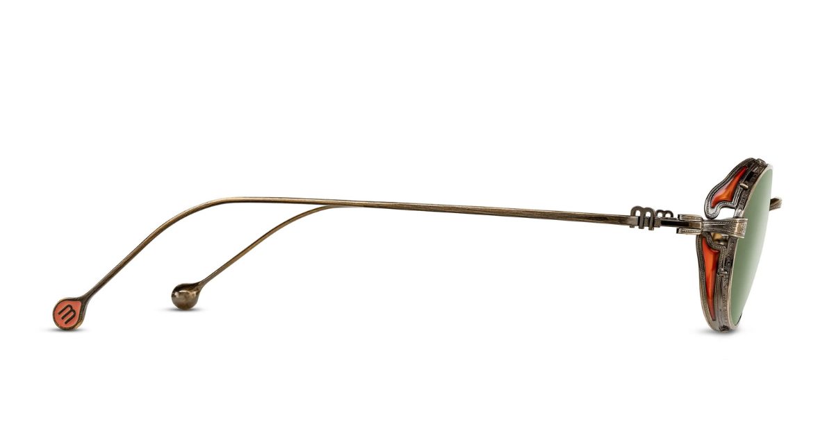 matsuda M 3169 antique gold ovale sonnenbrille aus titan in gold mit grünen gläsern