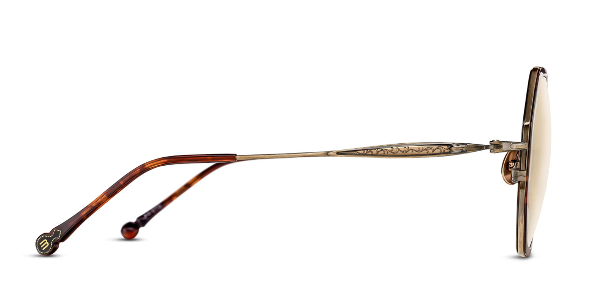matsuda m3162 antique gold- dark tortoise eckige sonnenbrille in gold und havana mit braunen gläsern