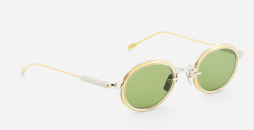 Sato Acamar II P/YG-1 ovale sonnenbrille aus titan in gold und platinum mit grünen gläsern