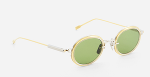 Sato Acamar II P/YG-1 ovale sonnenbrille aus titan in gold und platinum mit grünen gläsern