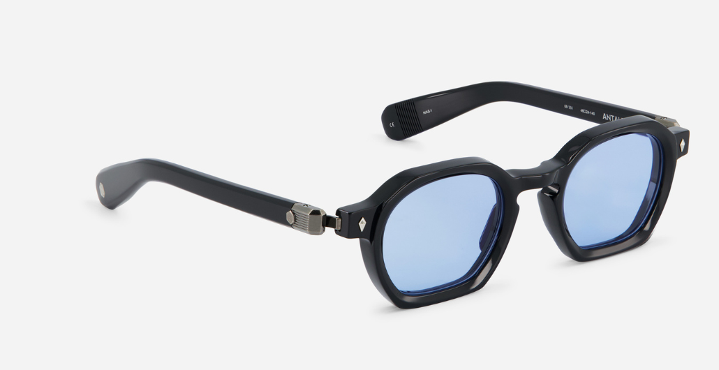sato antales n/as-1 eckige sonnenbrille in schwarz mit blauen gläsern