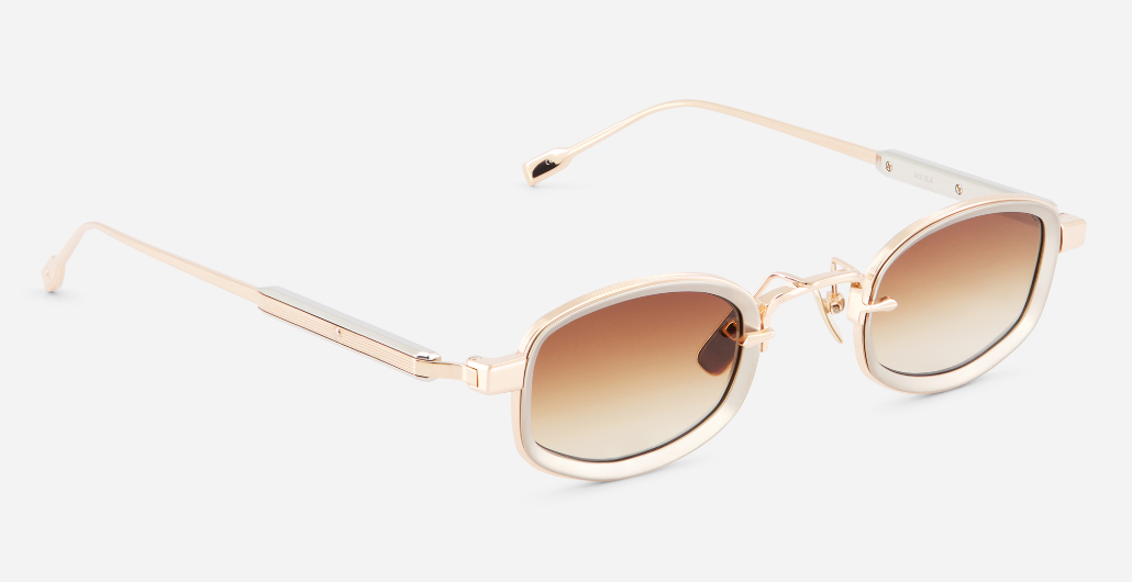 sato aquila rg/p-1 eckige sonnenbrille aus titan in rose gold und platinum mit braunen verlaufsgläsern