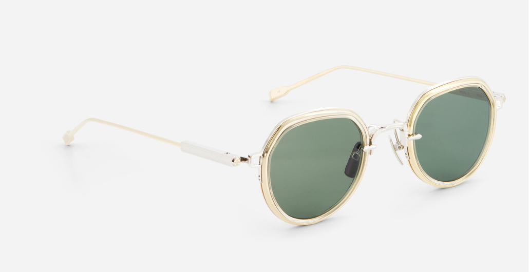 sato belell II P/LG-1 pantoförmige sonnenbrille in silber und gold mit grau grünen gläsern