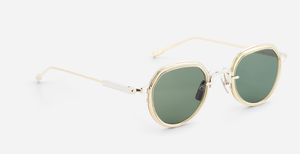 sato belell II P/LG-1 pantoförmige sonnenbrille in silber und gold mit grau grünen gläsern