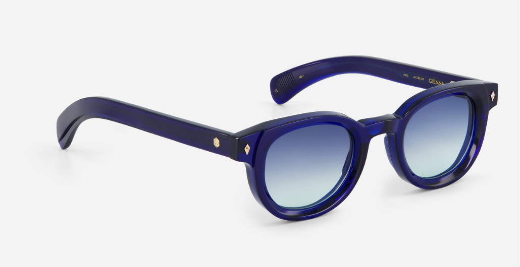 sato Gienna NB-1 pantoförmige acetat sonnenbrille in blau mit blauen verlaufsgläsern