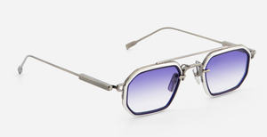 sato kursa as/p-1 rechteckige sonnenbrille mit doppelsteg aus titan in silber mit blauen verlaufsgläsern