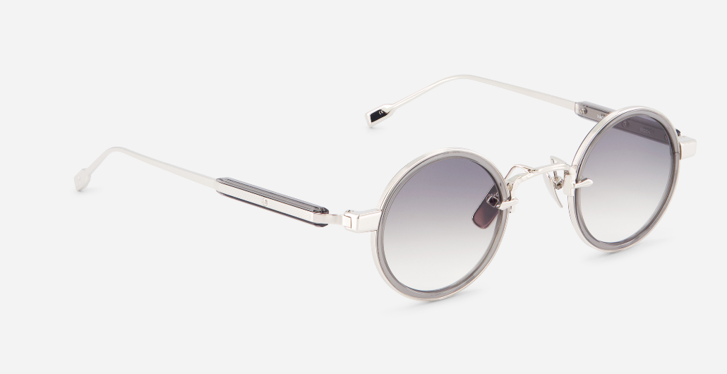 sato naos P/GC-1 ovale sonnenbrille aus titan und acetat in silber und grau mit grauen verlaufsgläsern