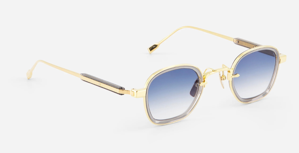 sato rigel yg/gc-1 eckige sonnenbrille in gold und grau mit blauen verlaufsgläsern