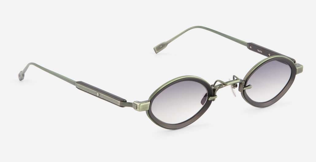 sato talita mg/b-1 ovale sonnenbrille in matt grün und matt schwarz mit grauen verlaufsgläser