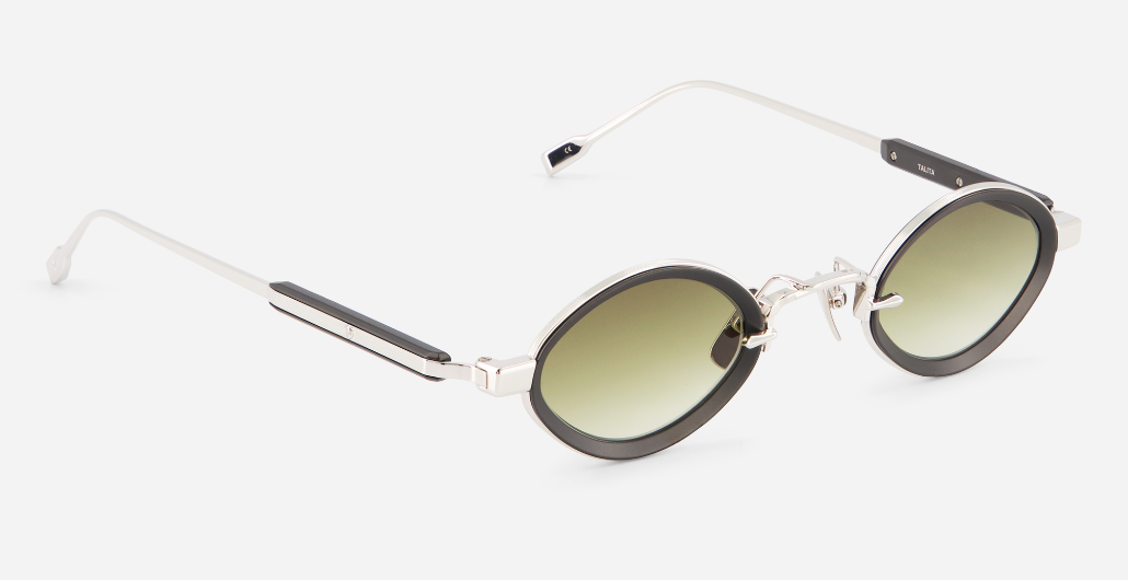 sato talita p/b-1 ovale sonnenbrille in titan in silber und matt schwarz mit grünen verlaufsgläsern