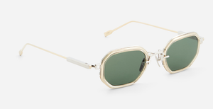 sato timir II p/lg-1 rechteckige sonnenbrille aus titan in silber und gold mit grau grünen gläsern