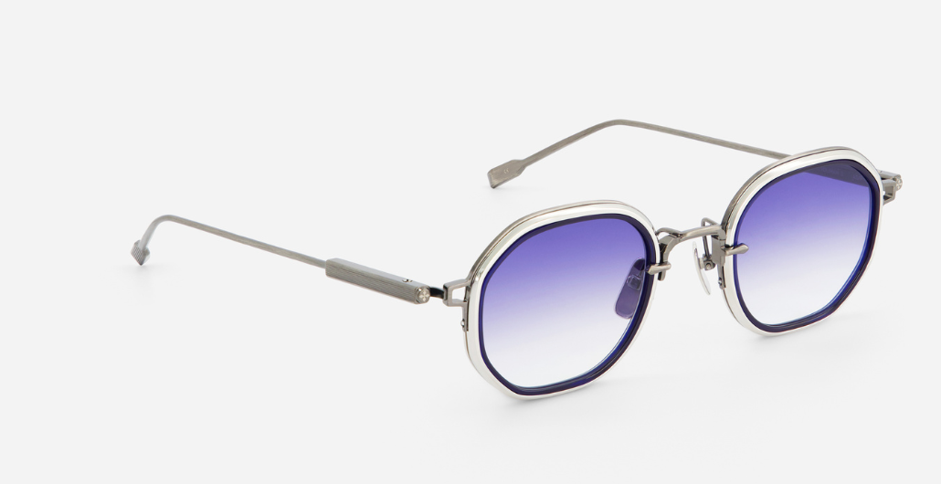 sato toliman II as/p-1 eckige sonnenbrille aus titan in silber mit blauen verlaufsgäsern