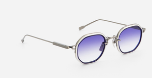 sato toliman II as/p-1 eckige sonnenbrille aus titan in silber mit blauen verlaufsgäsern