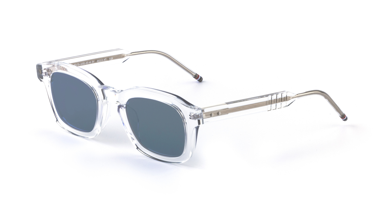 thom browne 412a 000 eckige sonnenbrille in transparent mit grauen gläsern