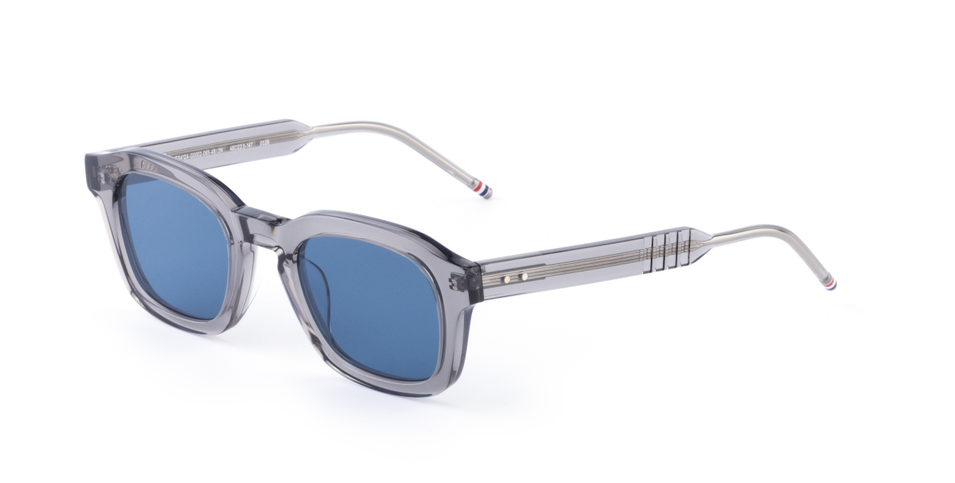 thom browne 412a 065 eckige sonnenbrille in grau mit blauen gläsern