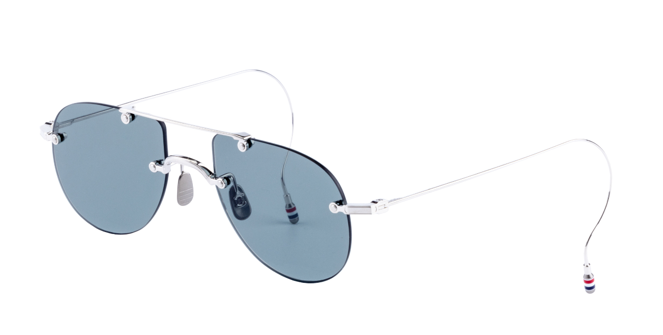 thom browne 939a 045 randlose aviotor sonnenbrille in silber mit grauen gläsern
