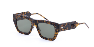 Thom Browne 947z 205 Eckige Sonnenbrille mit braunem Rahmen und grünen Gläsern